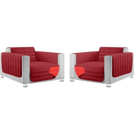 Coppia Set 2 Copripoltrona Salva Poltrona Universale Imbottito Morbido Double Face Elegante - Rosso