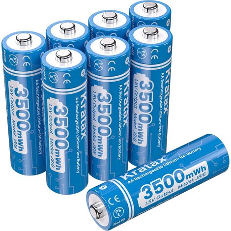 Lot de 8 piles au lithium AA rechargeables de 1,5 V, prend en charge une puissance constante de 1,5 V, capacité durable de 3500 mWh, batteries ménagères (1/5)