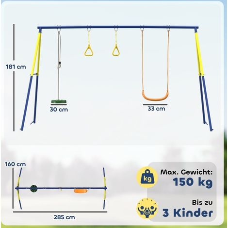 Kinder-Schaukel 285x160x181 cm aus Stahl, mehrfarbig, 3-in-1, bis 150 kg – MEUBLIV (1/5)