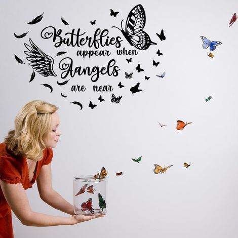 Papillon Ailes d'ange Stickers Muraux Citations Inspirantes Papier Peint Noir Motivational Dire Filles Femmes Salle de Classe Salon Décorations Art (1/5)