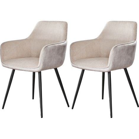 Lot de 2 fauteuils repas 57x59x85 cm en velours côtelé et tissu blanc