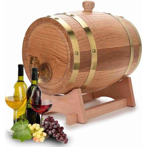 Vintage Durable Oak Wine Barrel and Dispenser with Stand, Wine Keg Container for Storing Fine Wines, Brandy, Whisky, Tequila (3L) (1/5)
