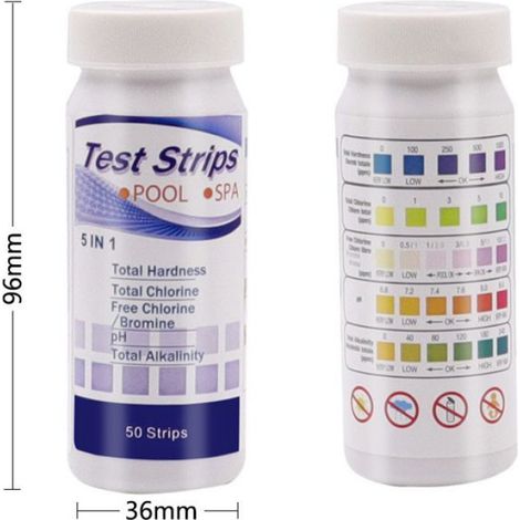 Mesure Bandes De Test D'Eau Spa 50 Pièces 5 En 1 Papier Bandelette Test De Ph D'Aquarium De Piscine Pour Dureté, Chlore, Brome (1/5)