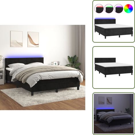 Boxspringbett mit Matratze & LED Schwarz 140x200 cm Samt - Boxspringbett - Doppelbett - Samtbett - Luxusbett - Schlafzimmermöbel (1/5)