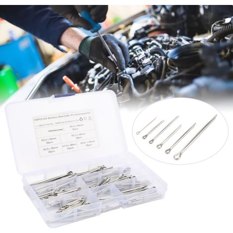 Kit de tri de goupilles fendues en acier inoxydable 304 (sachet à bulles inclus pour les envois ultérieurs) 150 pièces (1/5)