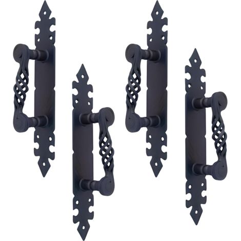 Lot de 4 poignées noires, poignées de porte robustes, poignée de porte pour portails et meubles - Format : 27.5 x 4.5 cm (1/4)