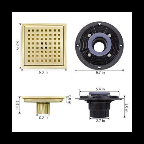 Siphon De Sol - Acier Inoxydable 304 - Carré 15,2 x 15,2 cm - Débit 20-25 L/min - Pour Douche Cuisine Piscine - 1 Pièce (1/5)