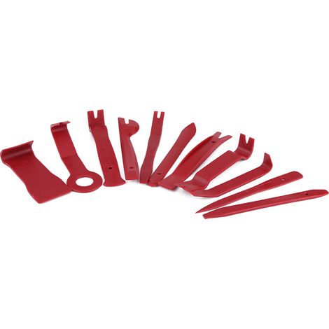 Kit de 11 outils rouges pour démontage de garnitures, panneaux de porte, clips audio et moulures intérieures/extérieures de voiture (1/5)