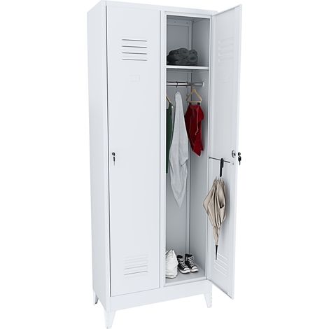 Armadietto Spogliatoio Armadio Sporco Pulito 2 Posti In Lamiera Di Acciaio Salvaspazio Con Chiave Ripiano Appendiabiti Ganci e Porta Cartellino Per Interno Lavoro Piscina 180 x 33 x 68.5 Cm Grigio (1/5)