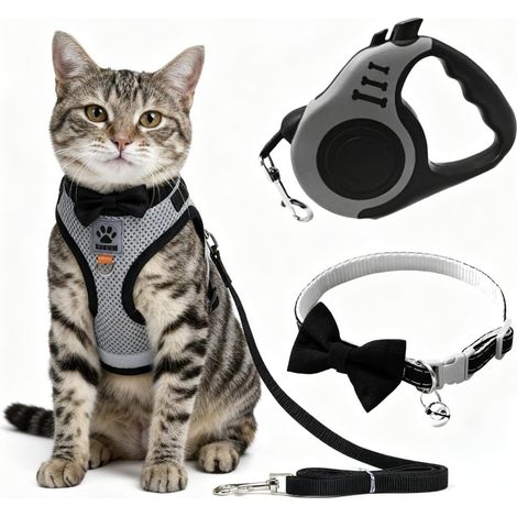 Harnais pour chat avec laisse rétractable et collier réglable ensemble confort respirant (1/5)
