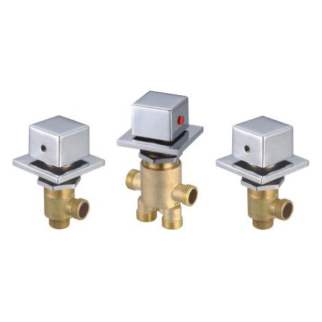 SY-1015 Set di rubinetti per vasca da bagno quadrati in rame per rubinetto doccia con interruttore per acqua calda e fredda, cinque cilindri, 3 pezzi nel set (1/4)
