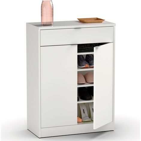 Briebe Domus Zapatero Entrada Recibidor, Mueble Auxiliar Estrecho Zapatos, 2 Puertas, 1 Cajón 101x75x36 cm  Blanco