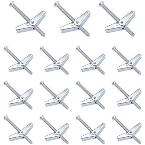 Packung mit 15 federbelasteten Dübeln aus Kohlenstoffstahl - M4 Spreizdübel - Ersatzschrauben - Kippdübel für Decken-, Wand- und Hängepflanzenmontage (silber) (1/5)