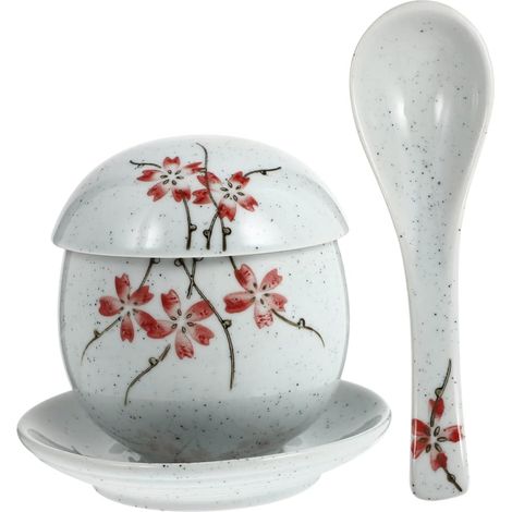 Bol à Soupe Céramique Japonaise Avec Couvercle Bol De Cuisine Pour Œufs Et Soupe Porcelaine Design Distinctif Et Pratique (1/5)