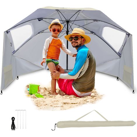 Randaco Ombrellone multifunzione per spiaggia e giardino UV50+ 210 cm, leggero, portatile, con borsa e picchetto da terra Beige