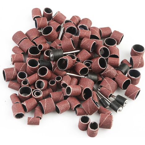 Schleiftrommel-Set, 120-teilig (Schleifbänder 1/2", 3/8", 1/4"), 12 Trommeldorne für Nagelbohrer (1/5)