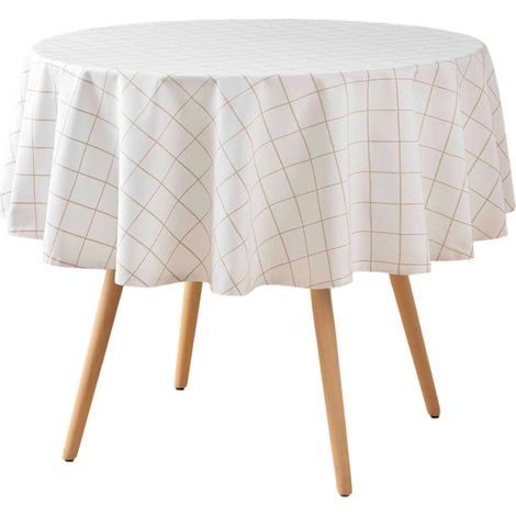 Nappe ronde tisse a carreaux 180 cm Axelle beige