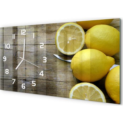 Horloge Murale Panoramique en Verre 60x30 cm Décorative Moderne Salon Cuisine Citrons sur bois (1/5)