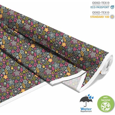 OUTDOOR DEKOSTOFFE OXFORD - Motiv Doodle-Blumen 2