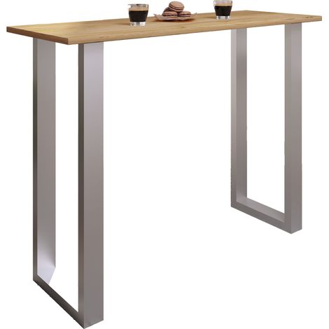 Mesa de barras VCM  Tresen  Mesa de pie  Mesa alta  Mesa de barras de barba - Xona 140x50 cm (Plata / Roble de miel)