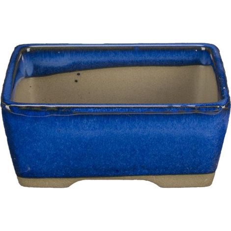 Vaso per bonsai Giapponese Morrisan rettangolare in gres smaltato blu 9x7x3,5 cm - B02-8-4B