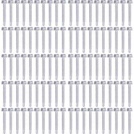 Assortimento di 100 viti autofilettanti, viti esagonali in acciaio inossidabile con rondella per uso industriale, cacciavite esagonale (1/5)
