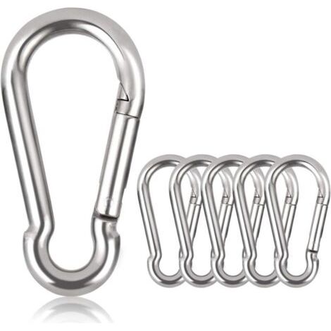 FENOPLASTICAM6 Mousqueton Inox, 20 PCS Mousqueton de Fixation pour Charges Lourdes - Mousqueton en Acier Inoxydable Capacité de Charge de 120 kg/260 lb, 304 Crochet Mousqueton Balancoire - 60mm x φ6 m (1/4)