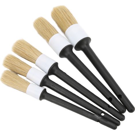 Set mit 5 Autopflegebürsten für die Innen- und Außenreinigung von Motor, Auspuff, Ledersitzen, weiß und grau. (1/5)