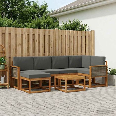 vidaXL Outdoor-Sofagarnitur mit Kissen 7 pcs Natur und Anthrazit (1/5)