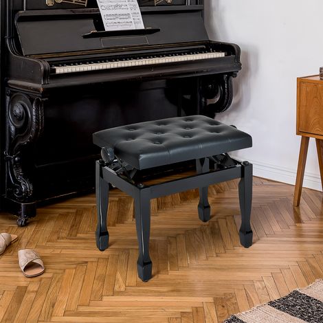 Sgabello per pianoforte regolabile in altezza, panca per pianoforte con cuscino in similpelle, sgabello per tastiera e pianoforte, 64 x 35 x 45-55 cm, nero