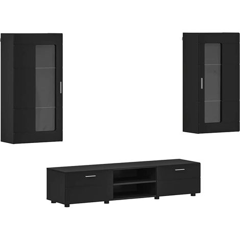 Ensemble meuble TV avec tiroir FLORIN Noir Bois d'ingénierie (1/5)
