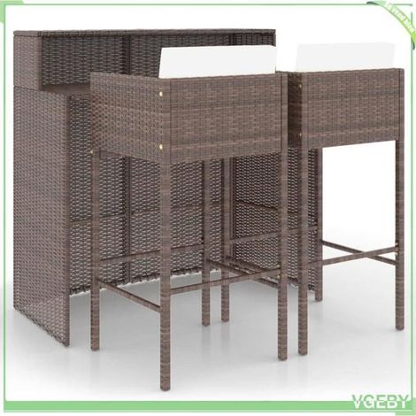 Ensemble de bar de jardin - FAFEICY - Meuble de bar - Résine tressée - 3 pcs (table+2 tabourets) - Coussins crème (1/5)