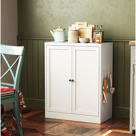 Armario despensa 70x35x88 cm blanco de metal con baldas ajustables y ganchos laterales (1/5)
