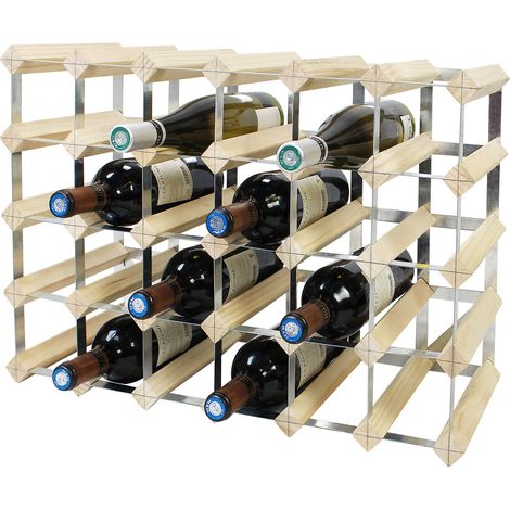 So-Tech – Range-bouteilles en bois naturel pour 30 bouteilles – Dimensions 61,2 x 42 x 22,8 cm – Support en acier résistant à la corrosion (1/5)