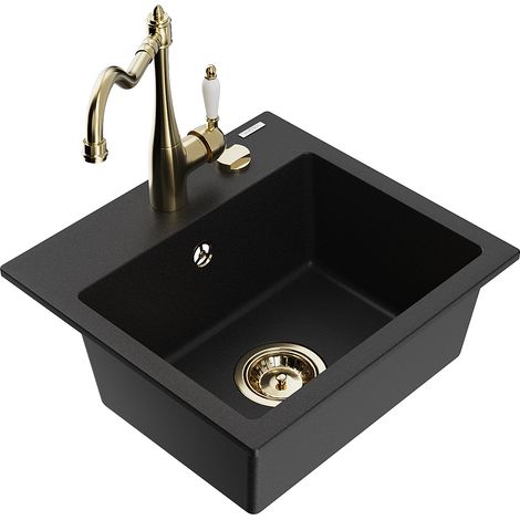 Mexen Milo 1-Becken-Granit-Spüle mit Mischbatterie Carla, Schwarz - 6505-77-670700-50 (1/5)