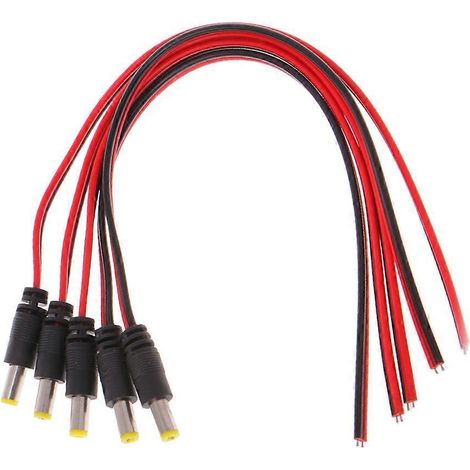 Lot de 5 connecteurs mâles 5,5 x 2,1 mm pour alimentation CC (12 V) avec câble adaptateur pour système de vidéosurveillance. (1/4)