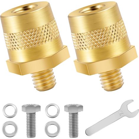 1 Pair Brass Battery Pole Adapter, Car Battery Terminal Connectors with Wrench, M8 Battery Terminal Connector Brass Tone Post Adapter Screws for Cars, motorcycles and boats (1/5)
