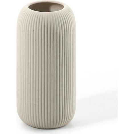 Vase Moderne en céramique, Blanc, nervuré, Forme cylindrique (Beige) (1/5)