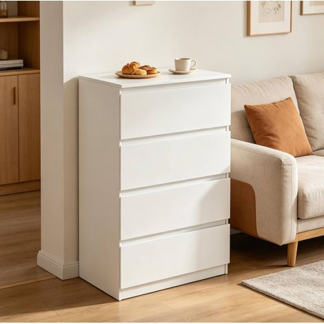 Commode 4 tiroirs 60x90x40 cm bois blanc HAVRYA (1/5)