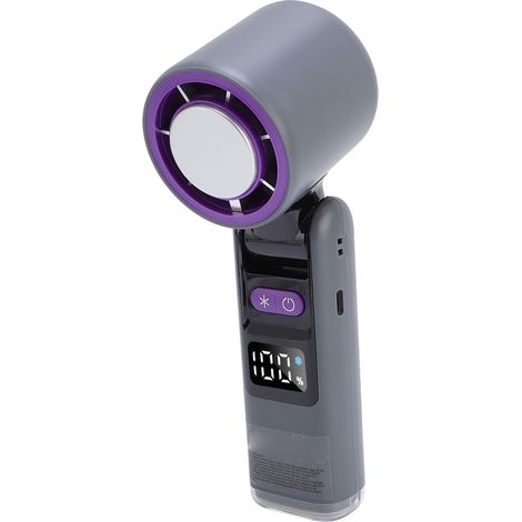 Ventilateur portable avec affichage numérique, turbine haute vitesse, refroidissement par glace, pliable et lumineux, idéal pour les voyages, l'intérieur et l'extérieur (gris). (1/5)