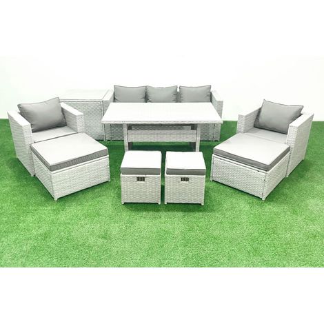 Fimous Polyrattan Gartenmöbel-Set Outdoor 9 Sitzer mit Glasplatte Esstisch und Beistelltisch Hellgrau gemischt (1/5)