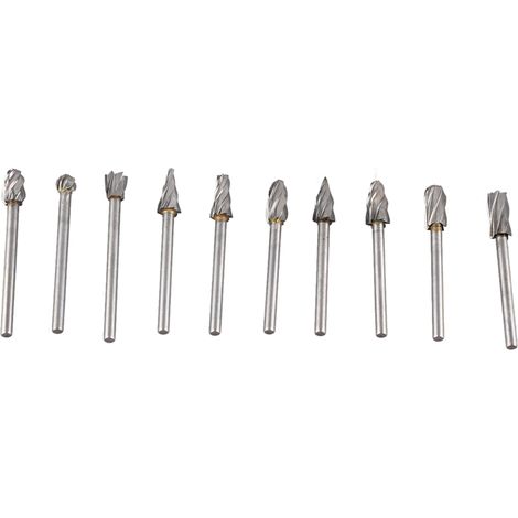 10 Pièces Fraises Carbure Tungstène Haute Dureté pour Sculpture Bois, Métal - Set Universel pour Outils Rotatifs Type Dremel (1/5)