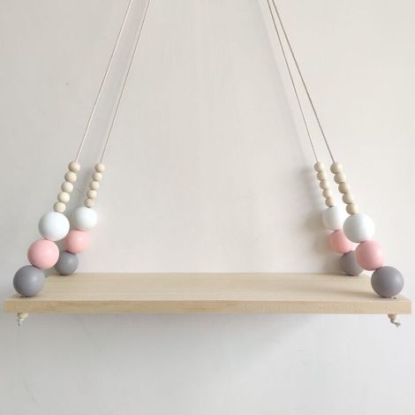 Étagère de rangement nordique en bois avec perles en bois, décor mural suspendu pour chambre de bébé, enfants, décor Artic (1/5)