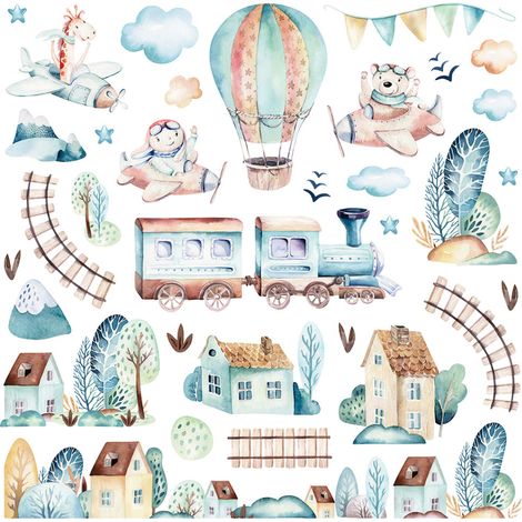 Sticker - Train aquarelle - 30x30 cm
