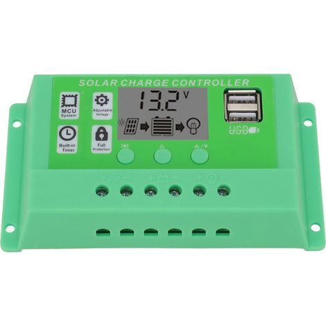 Contrôleur de charge solaire photovoltaïque PWM vert avec grand écran LCD, 12 V, 24 V, 30 A (1/5)