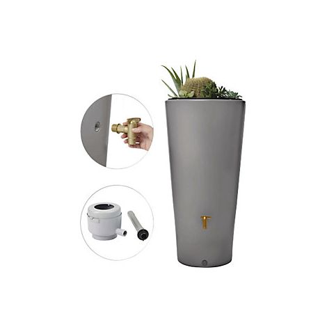 4rain VASO 2in1 serbatoio per pioggia 220 litri grigio zinco incl. rubinetto in plastica e raccordo pluviale (1/2)