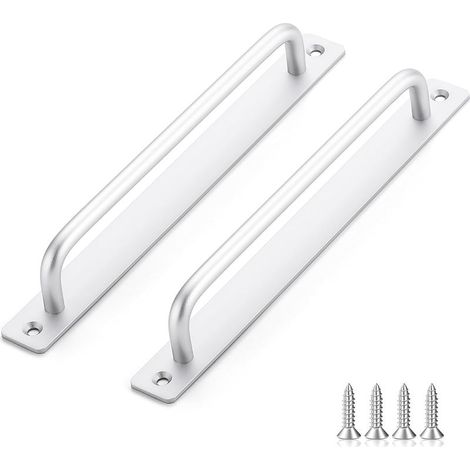 Poignée de porte coulissante en 2 parties, longueur 243 mm, avec plaque arrière, en alliage d'aluminium, adaptée aux meubles, argentée, avec vis (1/5)