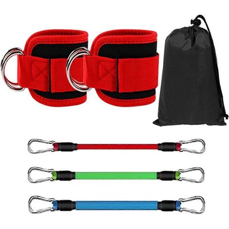 Entraînement à la corde à sauter pour les jambes avec élastiques et bandes de cheville rouges -- (1/5)