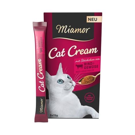 Miamor Katzen-Sahne-Pasta mit Rindfleisch und Gemüse, ein Leckerbissen für Katzen, 5 x 15 g