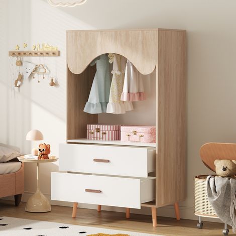 Armadio per bambini aperto 80 x 46 x 141,5 cm con appenderia e 2 cassetti, bianco e naturale DESVIAE (1/5)